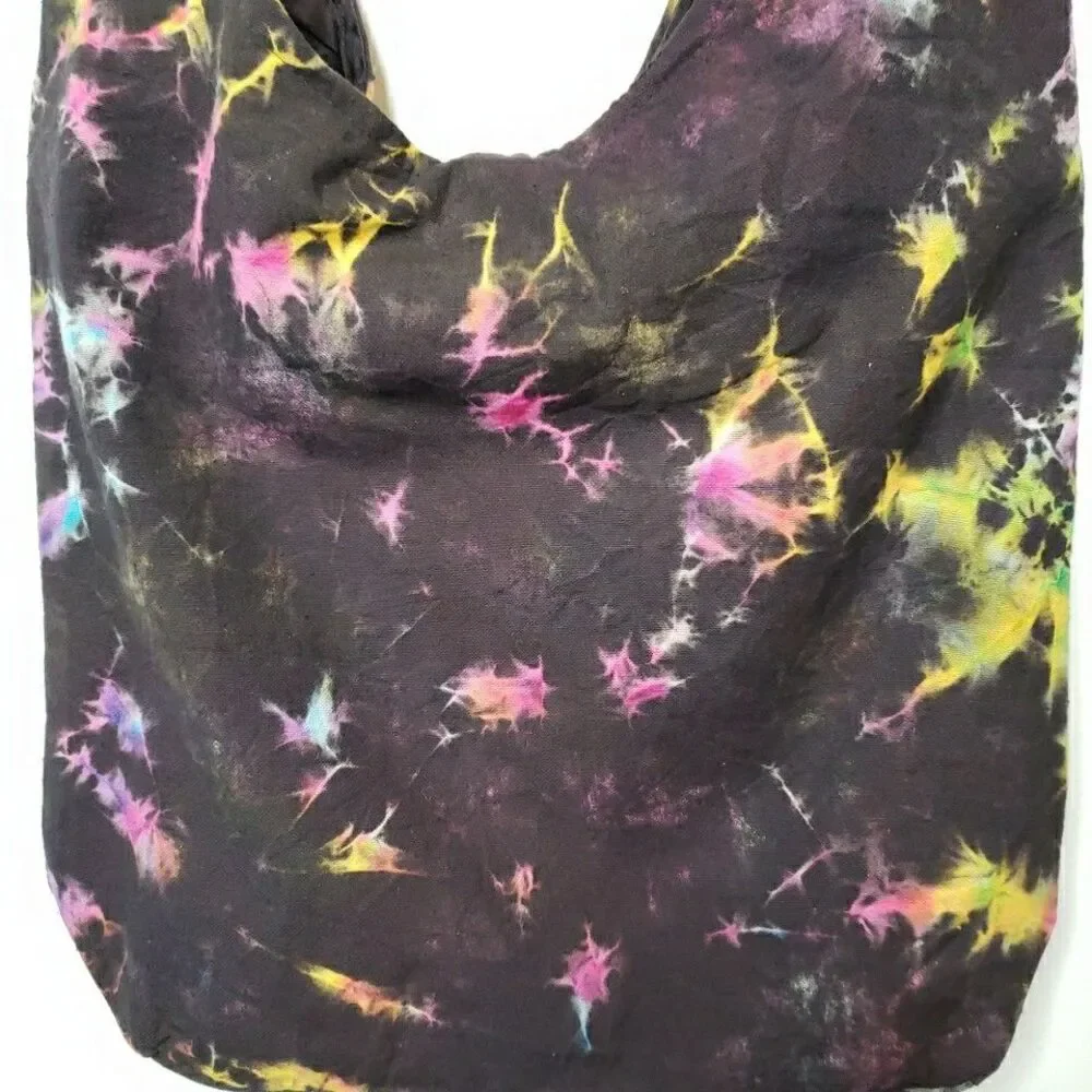Tie Dye Crossbody Hobo Bag Rainbow Spiral Fabric Festival Purse Handmade Nepal - Picture 11 of 13